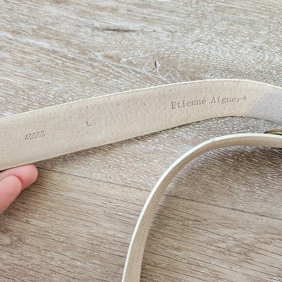 Vintage Etienne Aigner Cream Leather Slide Adjustable Belt sz Large Boho Casual - Picture 2 of 7